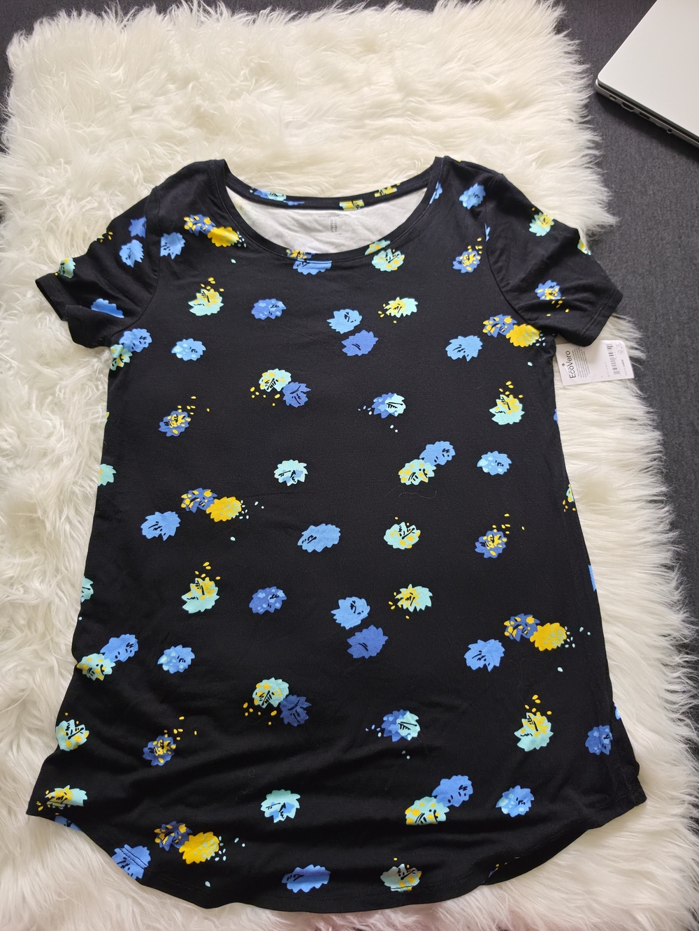 Women' Black Floral Print Short Sleeve Dress
